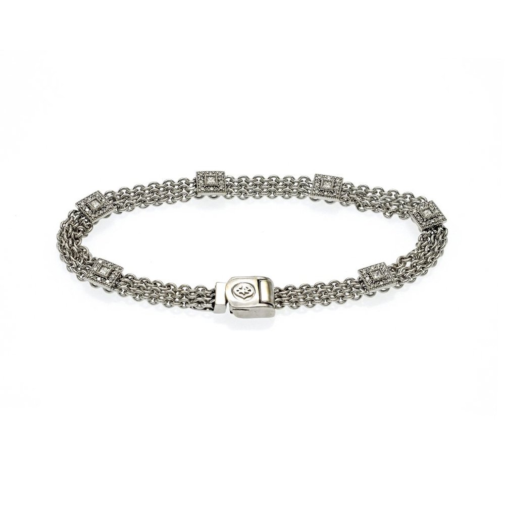 Authentic Philippe Charriol 18K White Gold Diamond Flamme Chain Bracelet 6 3/4"